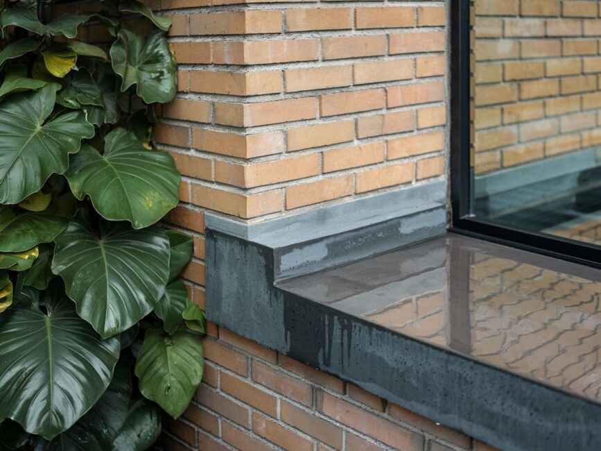 Zbliżenie na parapet zewnętrzny wpuszczony w ścianę